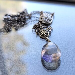 Amethyst Semi Precious Drop Stone & Sterling Silver Artisan Necklace 18" - 20"